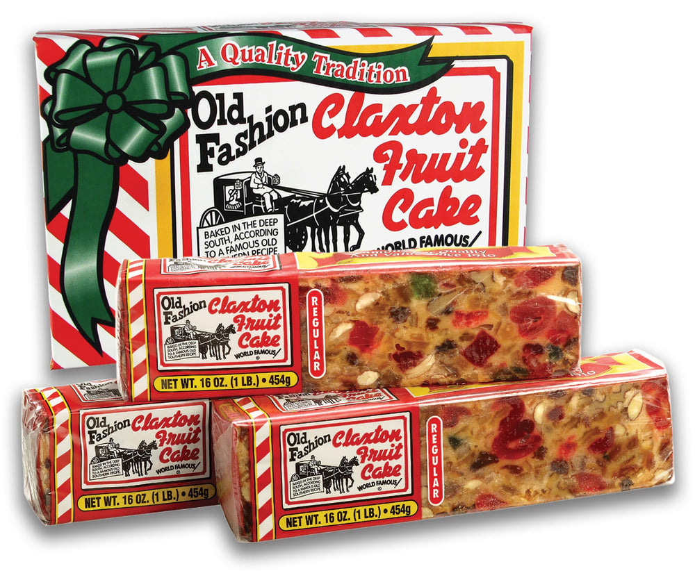 Claxton Fruit Cake vista frontal de la caja festiva, ideal para regalar