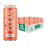 CLEAN Cause lata frente sabor durazno mostrando diseño y beneficios energéticos