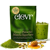 Clevr pistachio matcha frente del envase mostrando diseño y porciones
