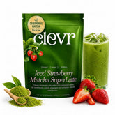Clevr envase frontal del Strawberry Matcha Latte mostrando diseño y porciones