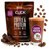 Click Mocha frente de la botella mostrando diseño y conveniencia