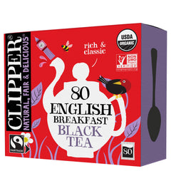 Clipper Tea envase frontal mostrando 80 bolsitas y beneficio de frescura