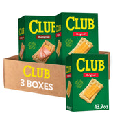 Club Crackers frente del empaque mostrando 3 cajas y frescura