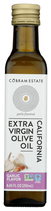 Cobram Estate botella frontal con aceite de ajo, aspecto premium y fácil uso