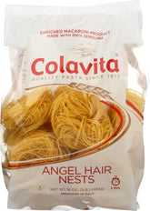 Colavita paquete frente mostrando fideos angel hair y beneficio de preparación rápida