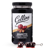 Collins Chicago tarro frontal que muestra cerezas amaretto para cocteles y decoración