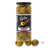 Collins Chicago frasco frontal mostrando aceitunas gigantes, atractivas para martinis