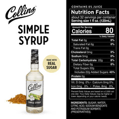 Collins Simple Syrup comparada con vaso para mostrar tamaño 32 onzas
