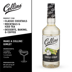 Collins Simple Syrup vertiéndose en cóctel, Collins facilita integración rápida