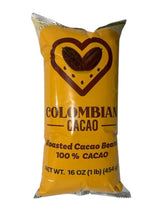 Colombian Cacao empaque frontal mostrando sello de origen y beneficio de frescura