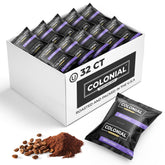 COLONIAL INTERNATIONAL COFFEE paquete frontal mostrando 32 sobres y marca