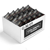Colonial Coffee frente de caja con sobres, vista clara y profesional