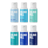 Colour Mill pack frontal mostrando seis botellas azules, colores vibrantes