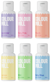 Colour Mill frontal del pack pastel mostrando seis botellas y colores