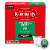 Community Coffee caja delantera mostrando 32 cápsulas y diseño claro