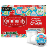 Community Coffee caja frontal mostrando edición limitada y sabor a galleta