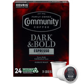 Community Coffee caja frontal mostrando 24 cápsulas y descripción del tueste