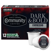 Community Coffee caja frontal mostrando 12 cápsulas y diseño atractivo
