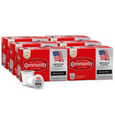 Community Coffee empaque frontal mostrando las 6 cajas y beneficio conveniencia