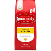 Community Coffee bolsa de 20 oz mostrando frente y diseño, conveniencia y frescura