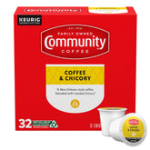 Community Coffee frente de caja mostrando 32 cápsulas y conveniencia