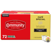 Community Coffee frente del empaque mostrando 72 cápsulas y conveniencia
