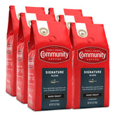 Community Coffee frente del paquete mostrando marca y ventaja de tueste consistente