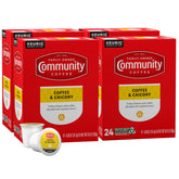 Community Coffee vista frontal de la caja con 96 cápsulas, conveniencia inmediata