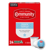 Community Coffee frontal del empaque mostrando 24 cápsulas y sabor French Vanilla