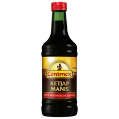 Conimex Ketjap Manis botella frontal que muestra etiqueta y capacidad 490 ml, ideal para cocinar