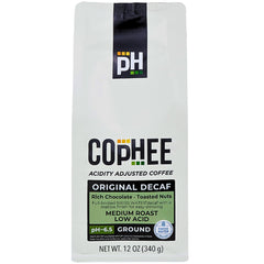 COpHEE bolsa frontal Low Acid Decaf mostrando pH y beneficios digestivos