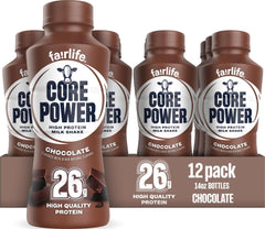Core Power botella frontal mostrando etiqueta y sabor chocolate