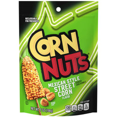 Corn Nuts vista frontal del empaque con sabor elote callejero y cierre resellable