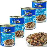 Cortas habas fava frontal lata mostrando etiqueta y conveniencia