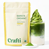 crafti matcha envase frontal mostrando marca y sellos, garantía de origen