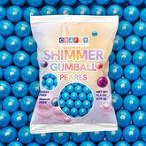 Crafty Confections empaque frontal mostrando bolsa de 15 oz y gumballs perlados