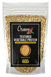 Crave Seasonings empaque frontal de proteína vegetal texturizada, conveniencia y tamaño 2.2 lb