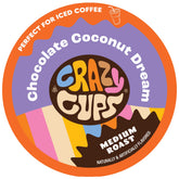 Crazy Cups empaque frontal mostrando cápsulas y sabor chocolate coco