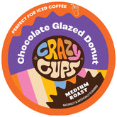 Crazy Cups empaque frontal mostrando 22 cápsulas y sabor Chocolate Glazed Donut, conveniencia