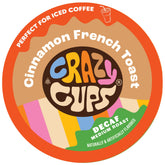 Crazy Cups frontal del envase mostrando sabor Cinnamon French Toast y conveniencia