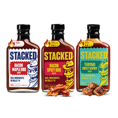 Crippling Hot Sauce frontal mostrando las tres botellas y beneficios de variedad