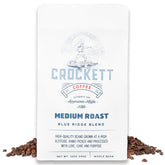 Crockett Coffee frente del empaque mostrando marca y tamaño para conservar frescura