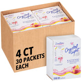 Crystal Light empaque frontal mostrando 120 sobres y fácil almacenamiento