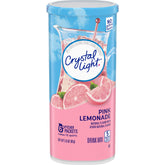 Crystal Light empaque frontal mostrando paquetes y sabor limonada rosa para rápido reconocimiento