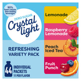 Crystal Light frente del paquete mostrando 44 sobres y beneficios bajos en calorías