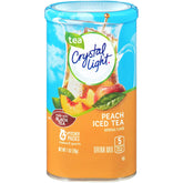 Crystal Light frente del envase mostrando canisters y sobres, práctico y porcionado