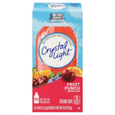 Crystal Light empaque frontal mostrando cajas y sobres, conveniencia portátil