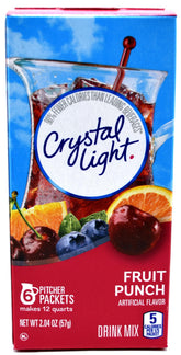 Crystal Light fruta punch frente del envase mostrando la marca y conveniencia