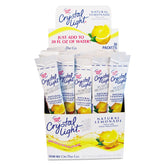 Crystal Light frente del empaque mostrando 30 sobres y beneficio conveniencia
