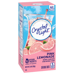 Crystal Light paquete abierto con seis sobres listos para preparar bebidas